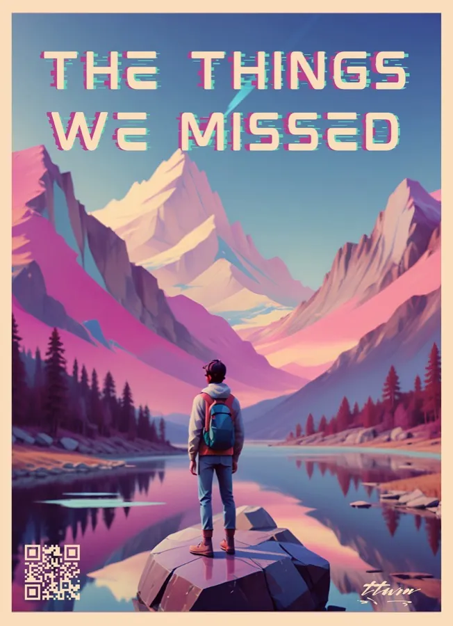 The TTWM chapter one poster - Ethan at a mountain lake, with a scannable code